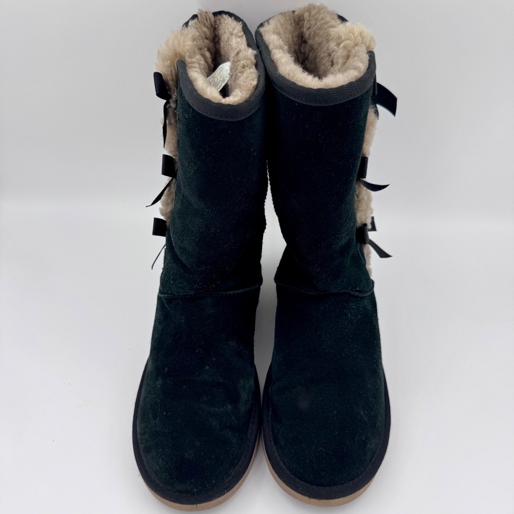 Koolaburra by UGG Victoria Tall Boots Suede Sheepskin Fur Bows Mid Calf Women 10 - Picture 4 of 10